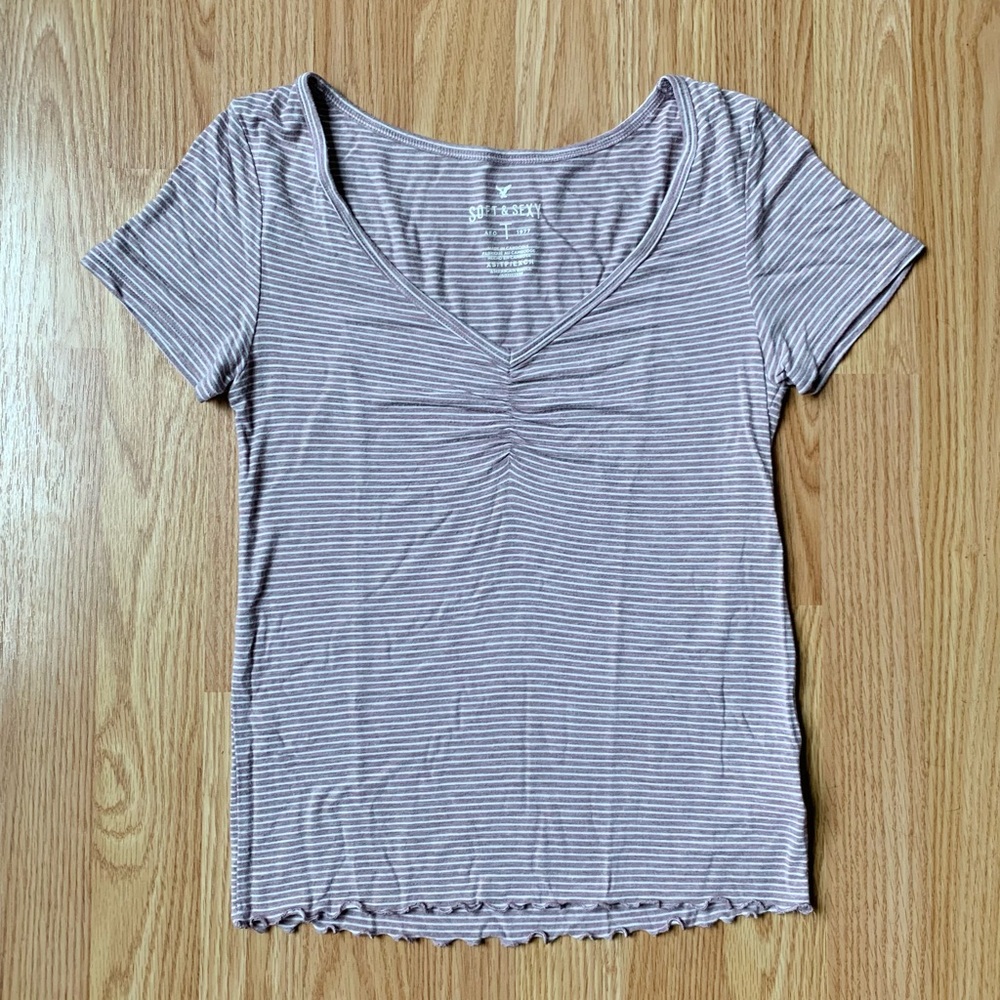 American Eagle Outfitters Soft & Sexy Striped Lettuce Trim Top